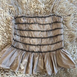 Zara Beige with Black Beaded Pleats Camisole Top